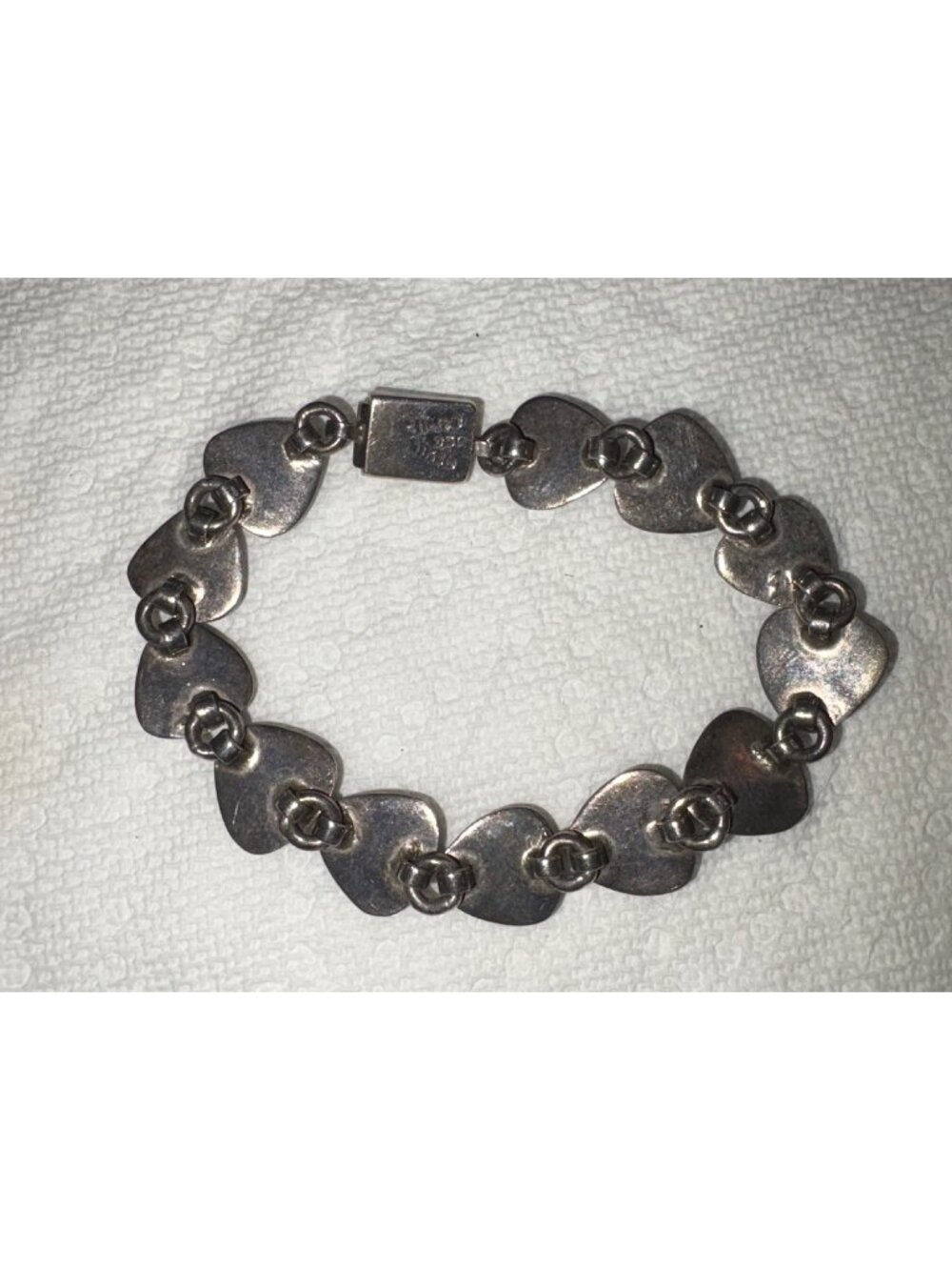 Vintage Mexican Sterling Silver Bracelet With Black Onyx Teardrop Links Marked 9 - Picture 3 of 7
